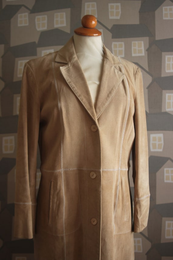 Vintage 90's Beige Coat, Vintage Sued Women's Coa… - image 1