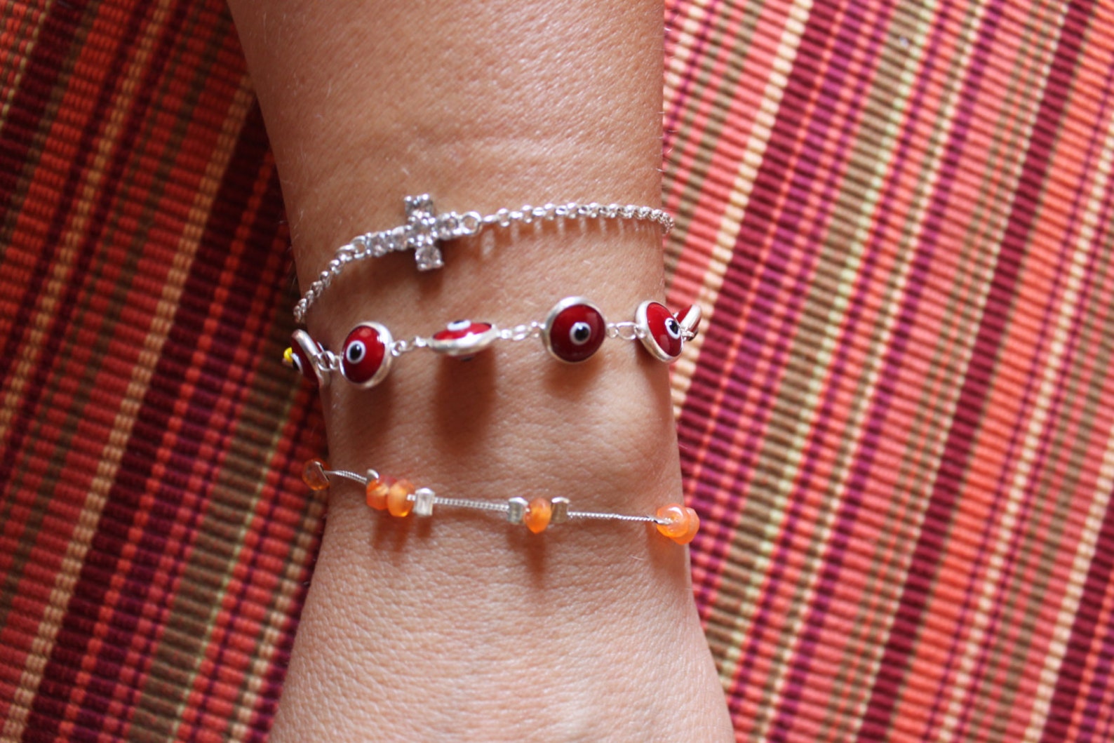925 SILVER BRACELETS, Red 'eyes' Bracelet, Orange Stone Bracelet