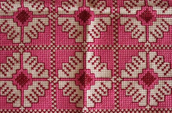 Square Cross Stitch Doilies, Cross Stitch Cushions, Pink Cross Stitch Runner