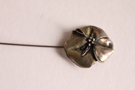 925 SILVER Flower VINTAGE BROOCH , Silver Hat Pin, Flower Brooch