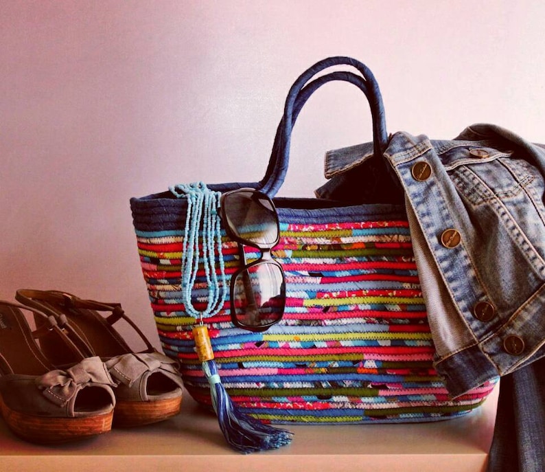 BY ORDER ONLY: BluePinkLime Basket Bag Summer BohoChic Bag Handmade Denim Bag Multicolour Basketbag