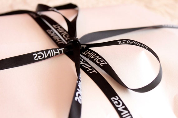 100m  Black Satin RIBBON with 'THINGS' written on it, Gift Ribbon, Wrapping Ribbon for Handmade THINGS