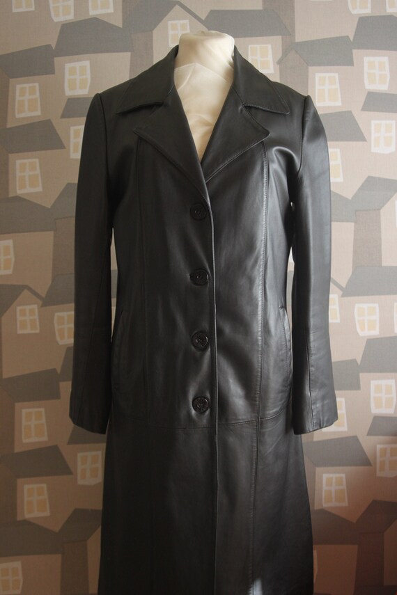 Vintage 90's Black Leather Coat, Vintage Leather Women's Coat, Dimarelli Italian Leather Wear Coat