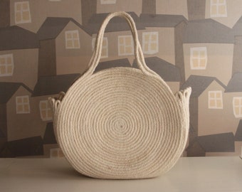 MEDIUM Handmade Jute Rope Basket Bag: Beige Boho Beach Tote