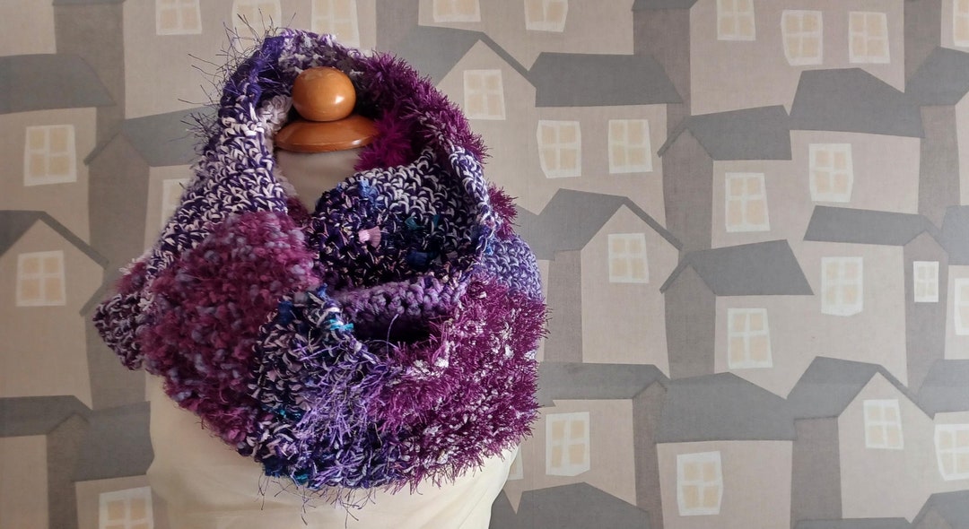 Handmade Chunky Crochet Wool Scarf: Violet, Pink, Lilac - Etsy