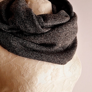 Handmade Wool Tweed Scarf Loop: Grey & Black Unisex Snood