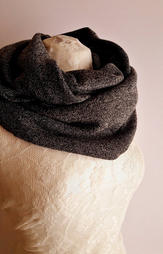 Handmade Wool LOOP, Double Face Wool Unisex Loop, Grey/Black Unisex Scarf/Loop