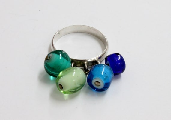 925 SILVER RING with Blue and Green Stones, Vintage Silver Ring,  Playfull Silver Ring