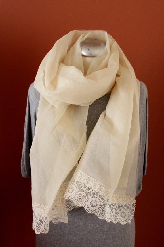 Raw Silk Autumn Foulard, Classy Echarpe, Vintage Lace Shawl