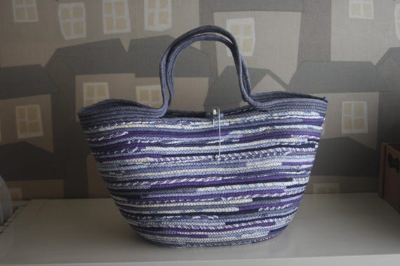 Basket Bag, Summer Basket Bags, Boho Tote Bag, Upcycled Fabric Basket Bag