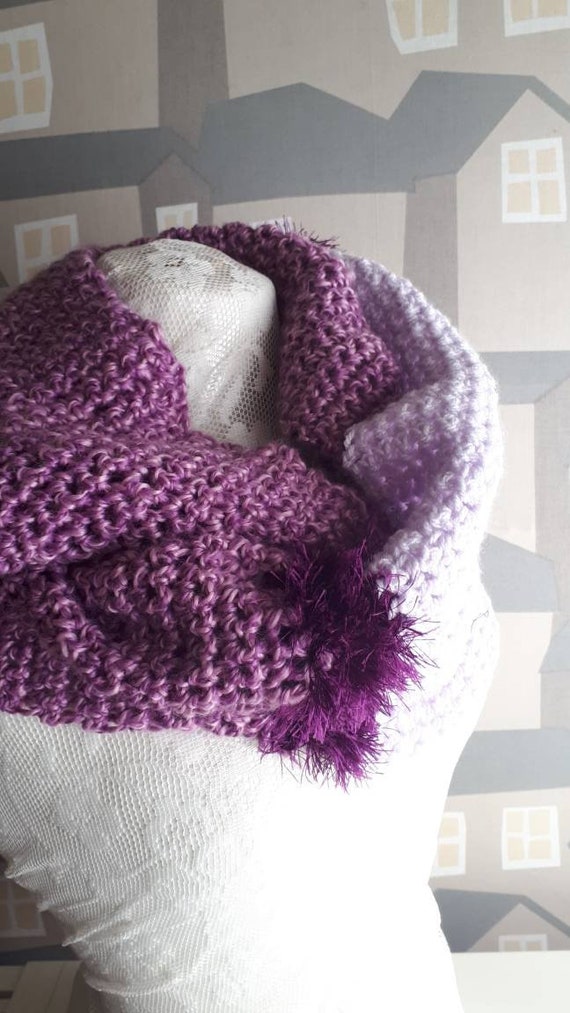 Viola Crochet Scarf, Two Coloured Snoot, Handmade Wool Scarf, Chunky Viola Crochet Wool Loop