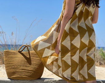 Medium Size Mustard Jute Handmade Basket Bag, Jute Rope Summer Beach Bag