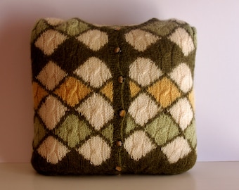 Upcycled Green Wool/Mohair Cushion Cover, Handmade Special Mohair Cushion