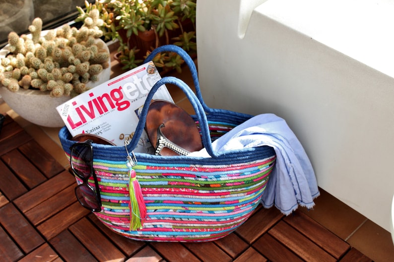 BY ORDER ONLY: BluePinkLime Basket Bag Summer BohoChic Bag Handmade Denim Bag Multicolour Basketbag