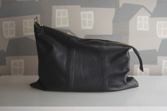 Black Leather Clutch Bag, Upcycled Leather Tablet Case, Handmade Black Leather Clutch Bag