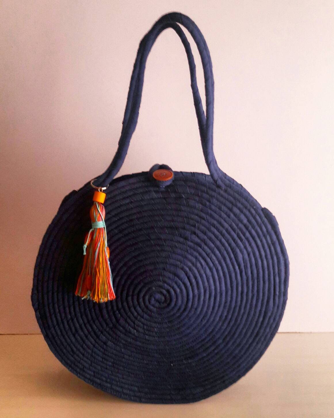 BY ORDER ONLY Large Round Blue Jeans Basket Bag Monochrome Etsy