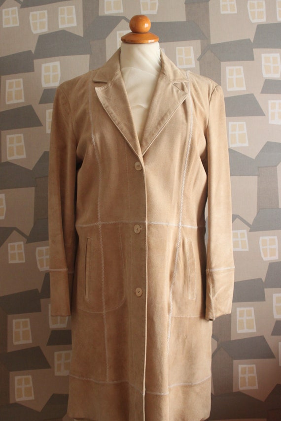 Vintage 90's Beige Coat, Vintage Sued Women's Coa… - image 7