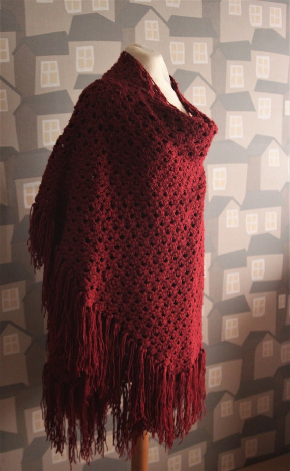 Crochet Echarpe, Red/Bourdeaux Handmade Shawl, Crochet Shawl