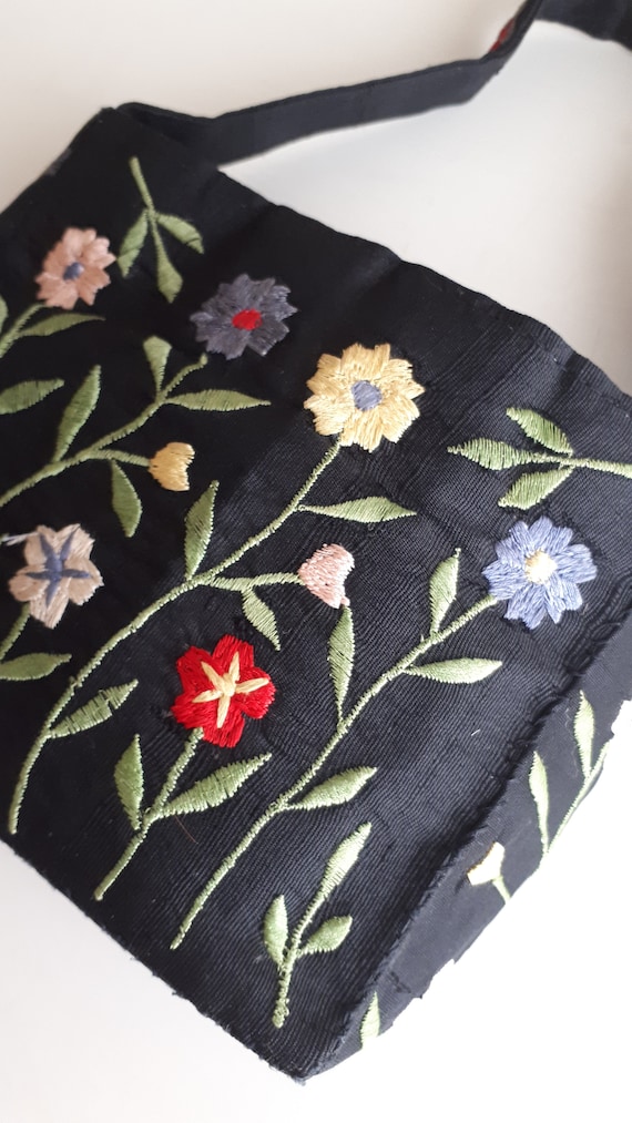 Sac Vintage Début XXe En Coton & Bakélite - Broderie Soie, Fait Main En France