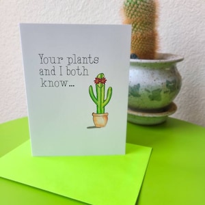 Tu as l’air bien nue! Pouce vert mignonnes, amoureux des cactus, carte d’amour, carte d’amour, carte d’amour, carte nudiste.