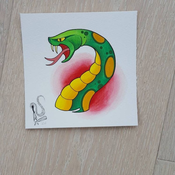 Peinture originale traditionnelle de tatouage de serpent