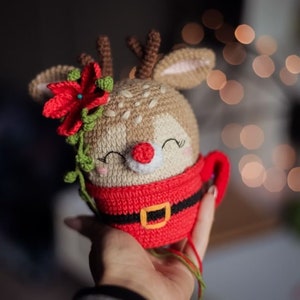 Crochet pattern pdf Christmas Deer in a cup amigurumi