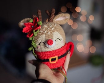 Crochet pattern pdf Christmas Deer in a cup amigurumi