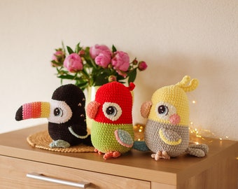 Patrón Loro Agapornis Tucán Patrón 3 en 1 pájaro amigurumi y crochet