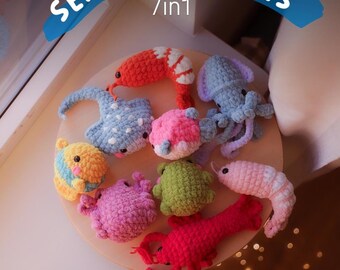 Crochet Sea Animal Pattern: No Sew Shrimp, Crab, Squid, and More (PDF Download)