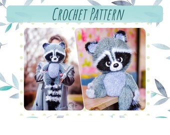 Raccoon crochet pattern amigurumi animal soft toy tutorial DIY pdf