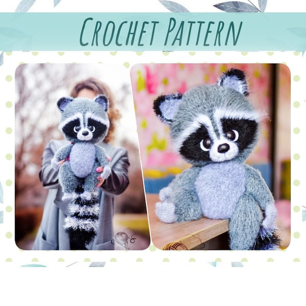 Raccoon crochet pattern amigurumi animal soft toy tutorial DIY pdf