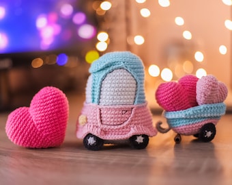 Patrón de ganchillo Amur coche Corazón Camión DIY amigurumi tutorial decoración día de San Valentín PDF