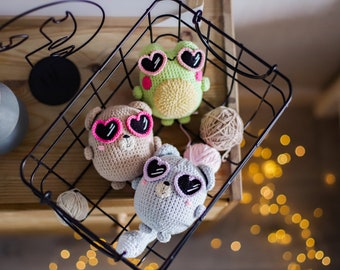Set of Crochet PATTERN Frog Bear Cat Heart Valentine's day decor tutorial pdf