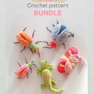 Crochet Bug pattern bundle No Sew Low Sew Amigurumi Insects & Gecko PDF Beetle Moth Crochet Plush toy DIY Tutorial