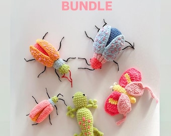 Crochet Bug pattern bundle No Sew Low Sew Amigurumi Insects & Gecko PDF Beetle Moth Crochet Plush toy DIY Tutorial