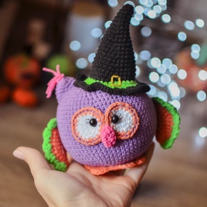 Owl Witch Crochet pattern and Magic Broom Halloween Amigurumi pdf