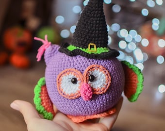 Owl Witch Crochet pattern and Magic Broom Halloween Amigurumi pdf