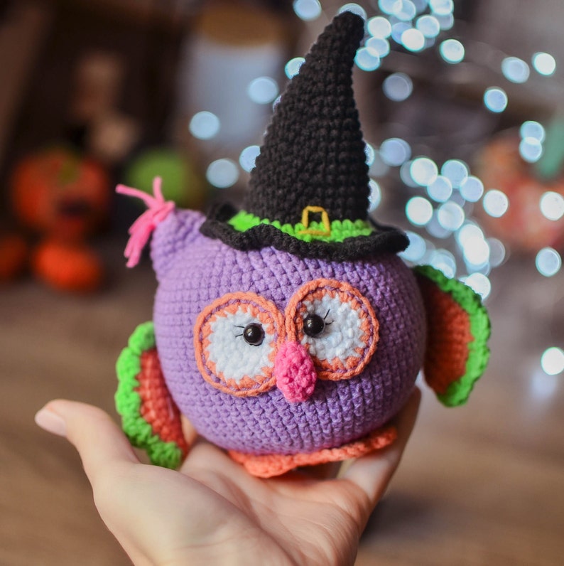 Owl Witch Crochet pattern and Magic Broom Halloween Amigurumi pdf image 1