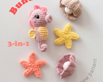 Low sew Seahorse crochet pattern Shell pearl Starfish pdf