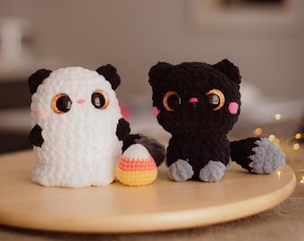 Cat and Gehost LOW sew crochet pattern kawaii plushie amigurumi