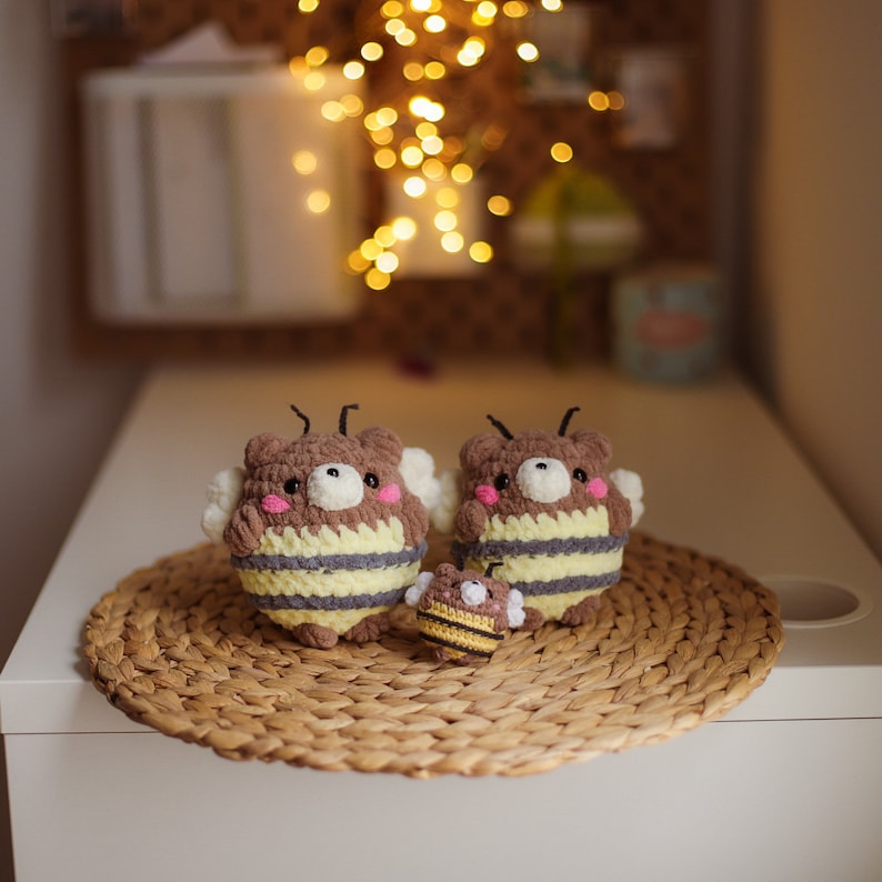 Bear bee low sew crochet pattern cute plushie amigurumi kawaii toy zdjęcie 5