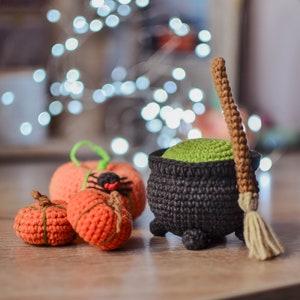 Crochet pattern  Witch Cauldron  Magic Broom Pumpkin  Halloween Amigurumi pdf