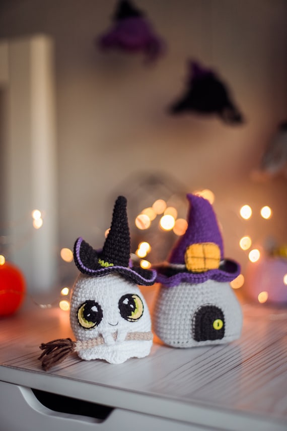 Ghost Crochet pattern amigurumi +  House Halloween decor pumpkin pdf DIY crochet eyes