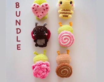 Bugs crochet pattern Bundle 3in1 Plushie Pattern. PDF Amigurumi Low sew Heart Rose Easy Beginner