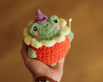 Pumpkin Frog NO SEW crochet pattern Halloween kawaii plushie amigurumi stickers frog