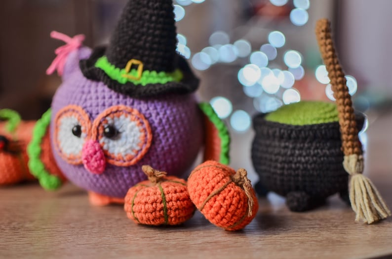 Owl Witch Crochet pattern and Magic Broom Halloween Amigurumi pdf image 5