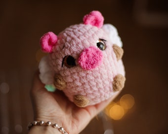 Chubby piggy LOW SEW crochet pattern pig this wings plushie kawaii amigurumi