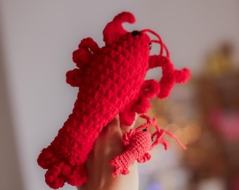 Patrón de crochet de langosta sin costura, animal marino amigurumi kawaii, peluche en formato PDF