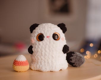 Ghost cat  LOW SEW crochet pattern kawaii Halloween plushie  candy corn amigurumi