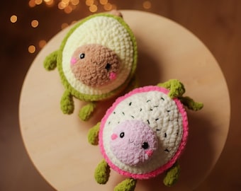 Combo de fruta de dragón de aguacate 2 en 1 patrón de ganchillo amigurumi kawaii frutas de peluche
